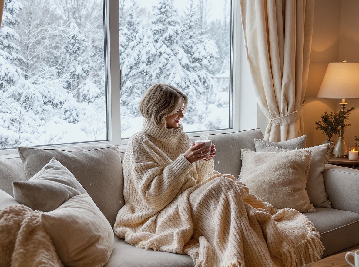 Téli kiegészítők: meleg sálak és puha takarók elengedhetetlenek.