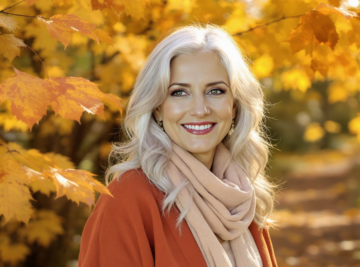 A meleg árnyalatok felerősítik az ősz haj ragyogását.
