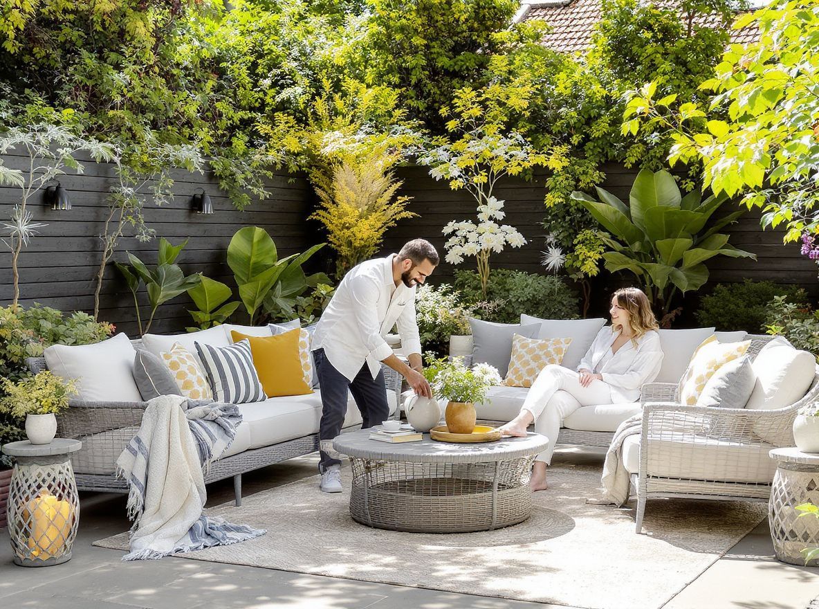 A kültéri nappali hangulatát textilválasztás határozza meg.