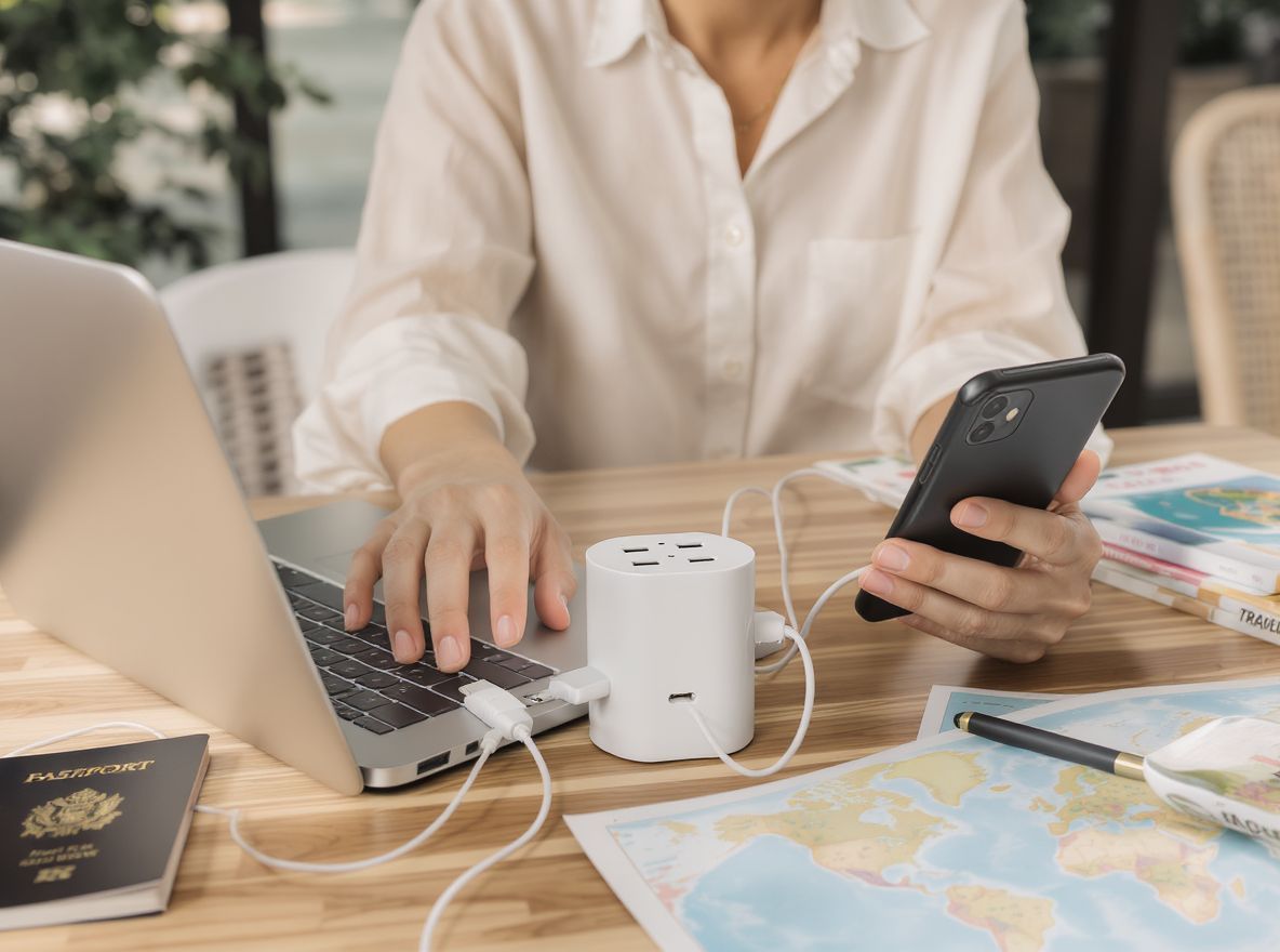 A többportos adapter növeli a töltési lehetőségeket utazáskor.